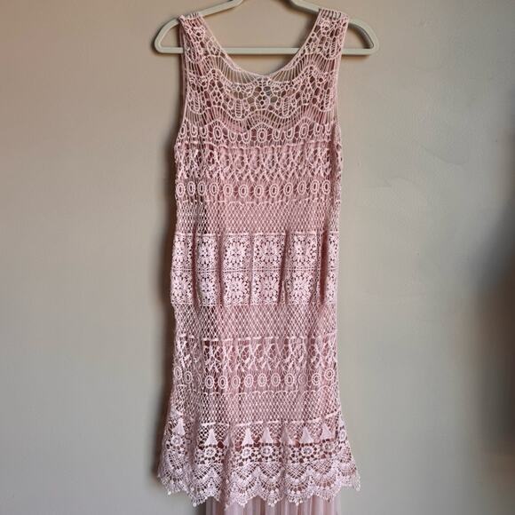 MONORENO BILTMORE TWO PIECE CROCHET & LACE MAXI Light Pink feminine summer - Picture 9 of 14